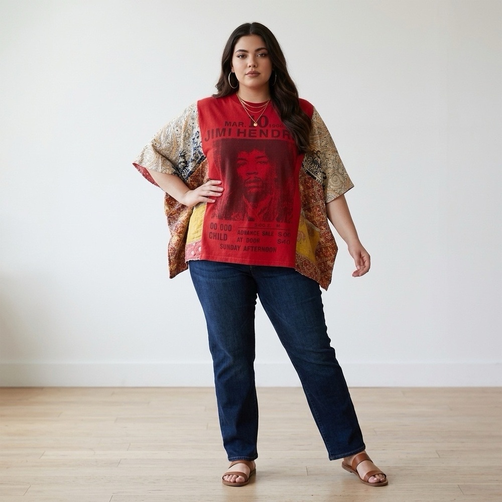 Handcrafted Upcycled JIMI HENDRIX Kantha Tunic with Pockets NWT One Size - Picture 2 of 7